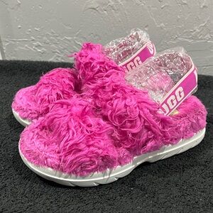 🔥🔥 UGG Fluff Sugar Slipper Slides Hot Pink Furry Slingback Women's Sz 6 - EUC